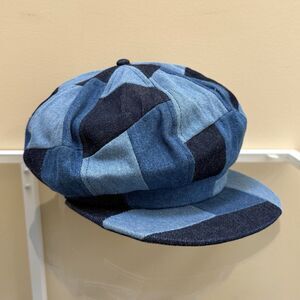 Vintage Denim Patchwork Newsboy Hat Cap Womens Blue 90s Apple Jack Fairweather
